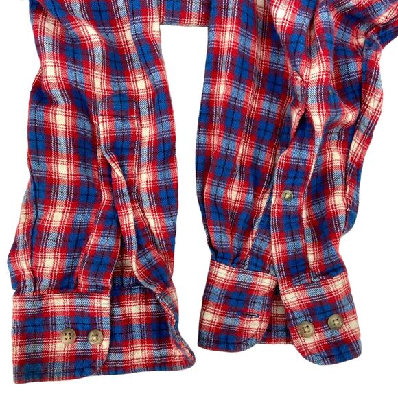 Five Brother Shirt Mens L Large Red Blue Plaid Flannel Button Up Long Sleeve - Picture 5 of 5
